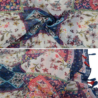 Women's Boho Floral Printed Scarf Fashion Fringed Colorful Shawl Wrap Scarves