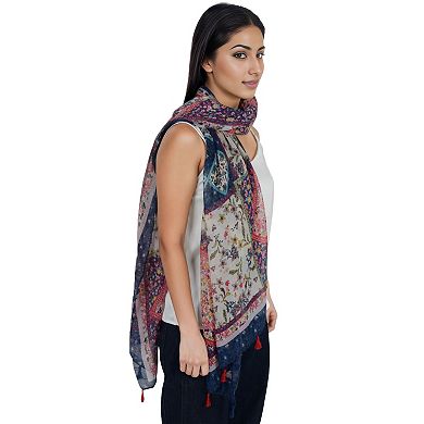Women's Boho Floral Printed Scarf Fashion Fringed Colorful Shawl Wrap Scarves