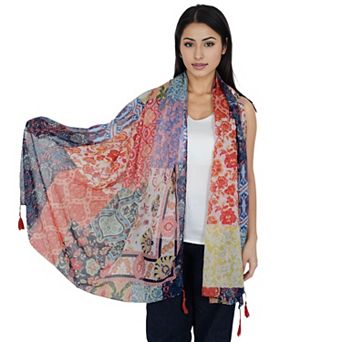 Women's Boho Floral Printed Scarf Fashion Fringed Colorful Shawl Wrap Scarves