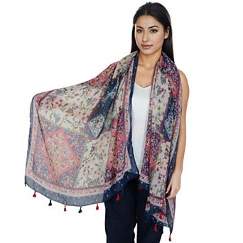 Women's Boho Floral Printed Scarf Fashion Fringed Colorful Shawl Wrap Scarves