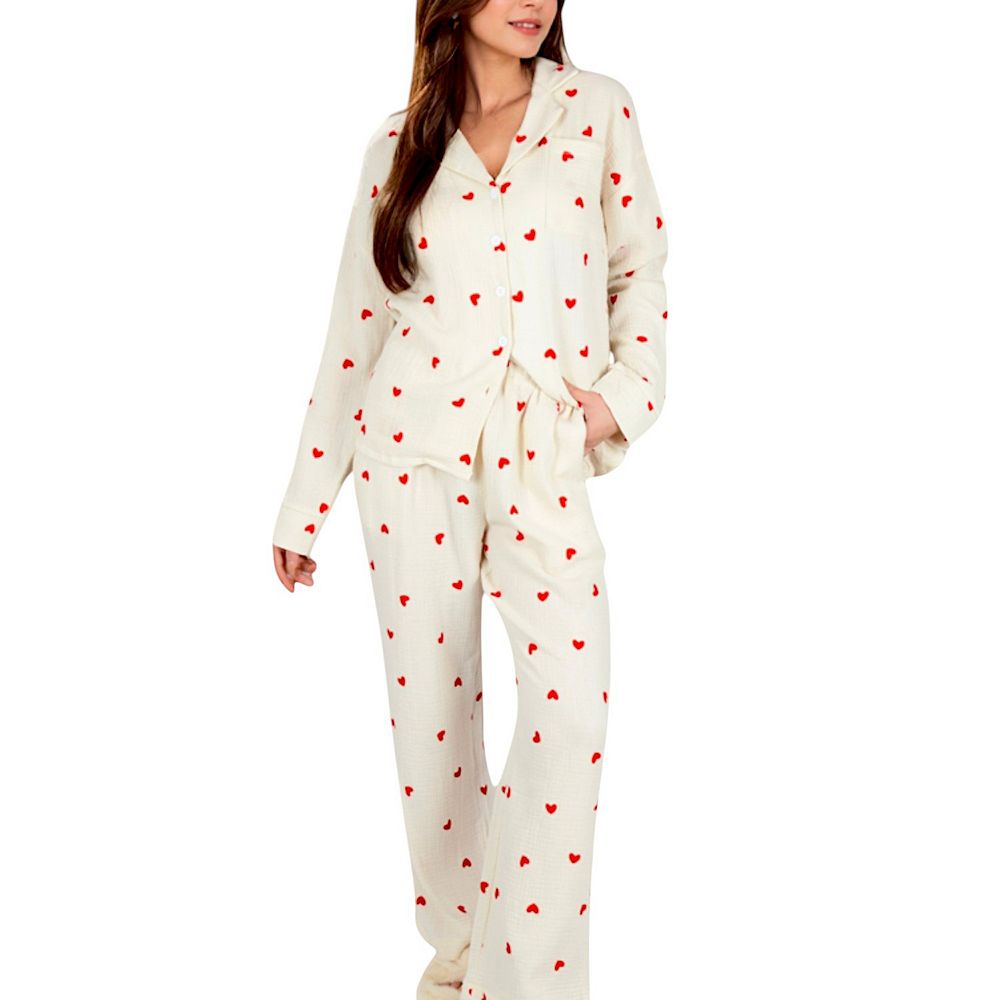 2-Piece Heart Patch Knit Pajama Set