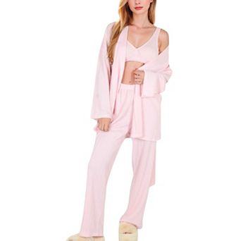 Women's 3 pc Lounge Set with Tie-Front Cardigan and Ribbed Pants