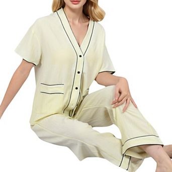 Women's Short Sleeve V-Neck 2 pc Sleepwear Set with Relaxed Fit
