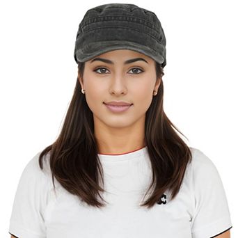 Unisex Cotton Basic Cadet Hats Vintage Washed Flat Top Cap with Adjustable Strap