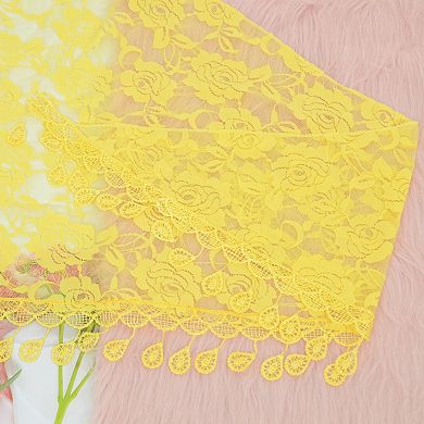 Women's Sheer Floral Lace Triangle Mantilla Scarf Lightweight Tassel Shawl Wrap Head Scarf