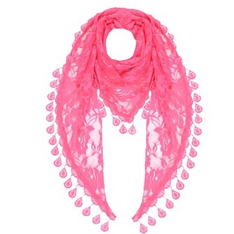 Women's Sheer Floral Lace Triangle Mantilla Scarf Lightweight Tassel Shawl Wrap Head Scarf