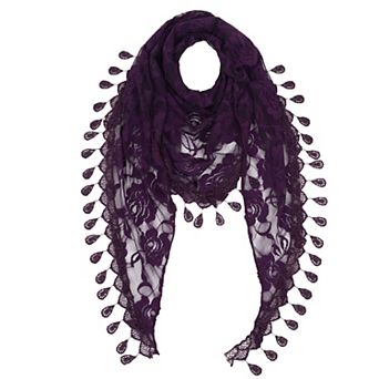 Women's Sheer Floral Lace Triangle Mantilla Scarf Lightweight Tassel Shawl Wrap Head Scarf