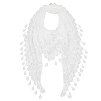 Women's Sheer Floral Lace Triangle Mantilla Scarf Lightweight Tassel Shawl Wrap Head Scarf
