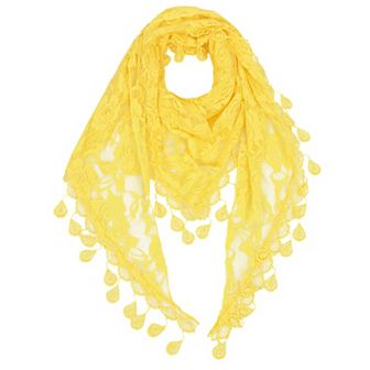 Women's Sheer Floral Lace Triangle Mantilla Scarf Lightweight Tassel Shawl Wrap Head Scarf