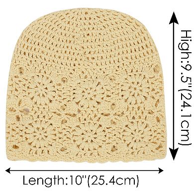 Women's Crochet Floral Slouchy Beanie Hat Lightweight Handmade Knit Cutout Skull Cap