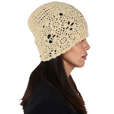 Women's Crochet Floral Slouchy Beanie Hat Lightweight Handmade Knit Cutout Skull Cap