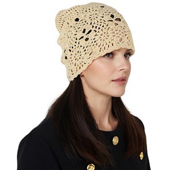 Women's Crochet Floral Slouchy Beanie Hat Lightweight Handmade Knit Cutout Skull Cap