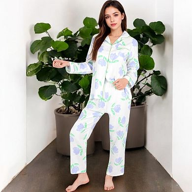 Women's Floral Print 2-Piece Pajama Set with Button-Up Top and Relaxed Fit Pants