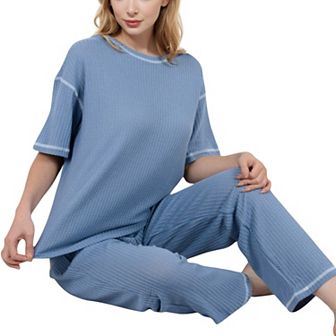 Women's Short Sleeve 2 pc Sleepwear Set with Relaxed Fit