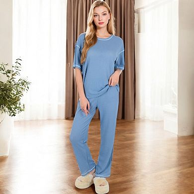 Women's Short Sleeve 2-Piece Sleepwear Set with Relaxed Fit