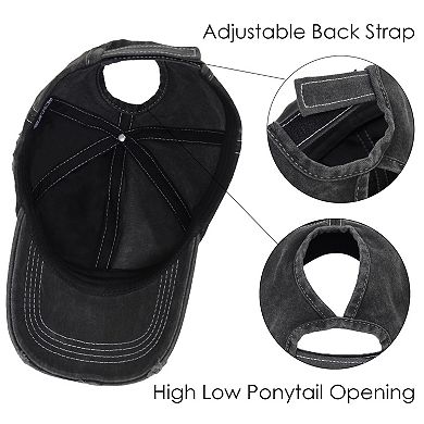 Women's Baseball Cap Glitter Star Distressed Ponytail Hat High Messy Bun Ponycap
