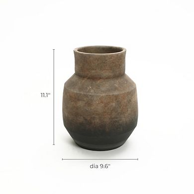 LuxenHome Brown Ombre Terracotta 9.6-Inch Round Vase