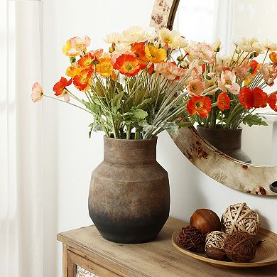 LuxenHome Brown Ombre Terracotta 9.6-Inch Round Vase