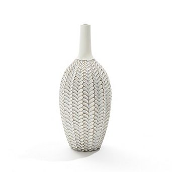 LuxenHome Modern Geometric Pattern Polyresin 19.7-Inch Tall Trumpet Vase