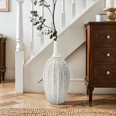 LuxenHome Modern Geometric Pattern Polyresin 19.7-Inch Tall Trumpet Vase