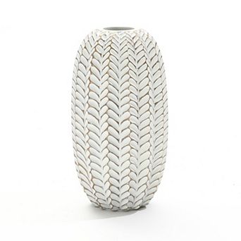 Modern Geometric Pattern Polyresin 13.4-Inch Tall Cylinder Vase
