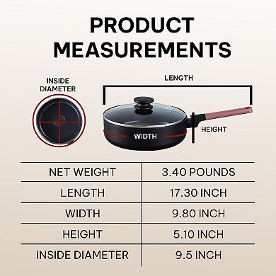 Brabantia Tasty+ Ceramic Nonstick Saute Pan Non Toxic Titanium Reinforced Ceramic Coating 9.5"