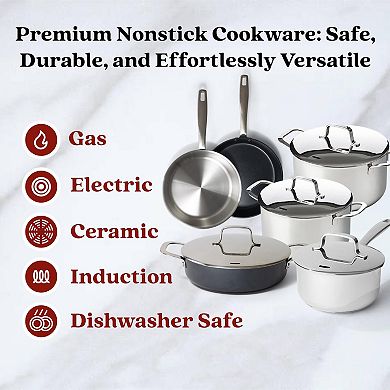 Alva Maestro 10-Piece Cookware Set Nonstick Frying Pans, Stock Pot, Saucepan & Sauté Pan