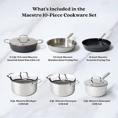 Alva Maestro 10-Piece Cookware Set Nonstick Frying Pans, Stock Pot, Saucepan & Sauté Pan