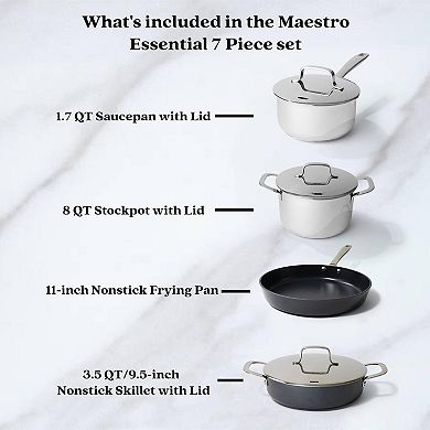 Alva Maestro 7-Piece Nonstick Cookware Set with Frying Pan, Stock Pot, Saucepan and Sauté Pan
