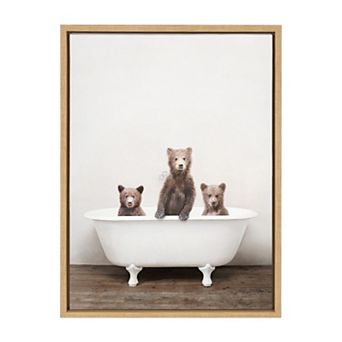 Sylvie Three Little Bears in Vintage Bathtub Framed Canvas by Amy Peterson Art Studio