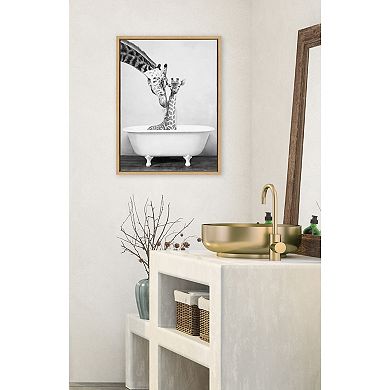 Sylvie Giraffe In Tub Framed Canvas by Amy Peterson Art Studio