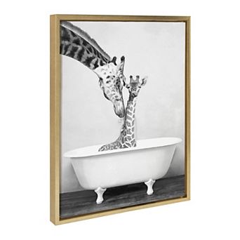 Sylvie Giraffe In Tub Framed Canvas by Amy Peterson Art Studio