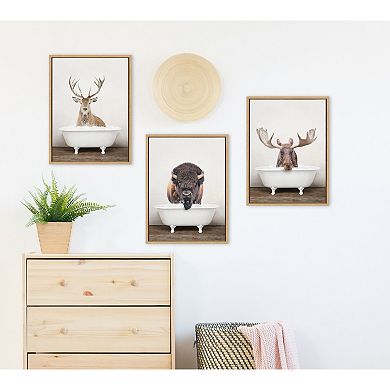 Sylvie Bison Rustic Bubble Bath Framed Canvas by Amy Peterson Art Studio