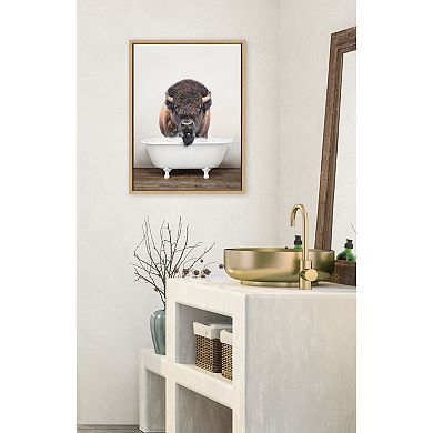 Sylvie Bison Rustic Bubble Bath Framed Canvas by Amy Peterson Art Studio
