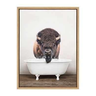 Sylvie Bison Rustic Bubble Bath Framed Canvas by Amy Peterson Art Studio