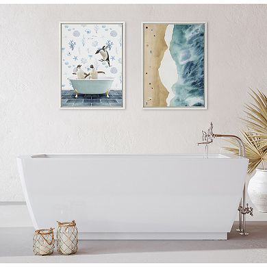 Sylvie Penguins In Under the Sea Bath Framed Canvas by Amy Peterson Art Studio