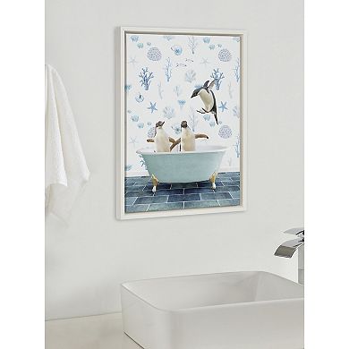 Sylvie Penguins In Under the Sea Bath Framed Canvas by Amy Peterson Art Studio