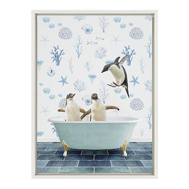 Sylvie Penguins In Under the Sea Bath Framed Canvas by Amy Peterson Art Studio