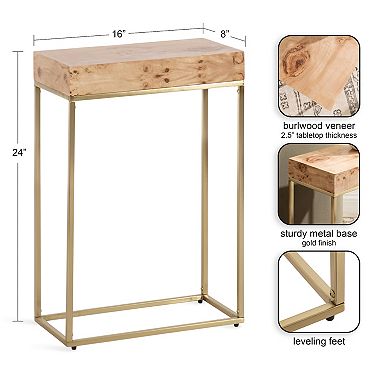 Karlsen Wood and Metal Slim Side Table 16x8x24