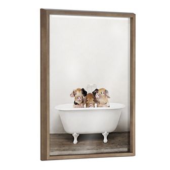 Blake Three Little Pigs in Vintage Bathtub Framed Printed Glass by Amy Peterson Art Studio