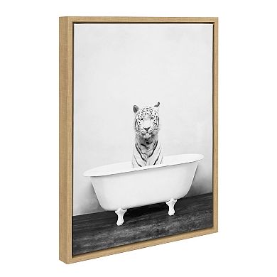 Sylvie White Tiger in The Bathtub Framed Canvas by Amy Peterson