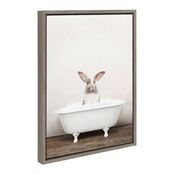 Sylvie Bunny in Rustic Bath Framed Canvas by Amy Peterson Art Studio