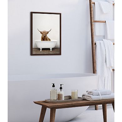 Sylvie Highland Cow in Tub Color Framed Canvas by Amy Peterson Art Studio