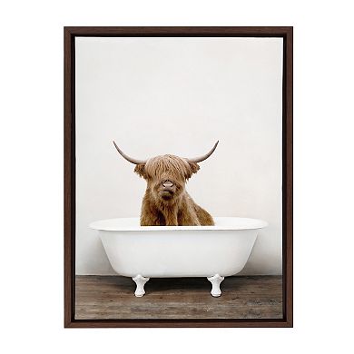 Sylvie Highland Cow in Tub Color Framed Canvas by Amy Peterson Art Studio