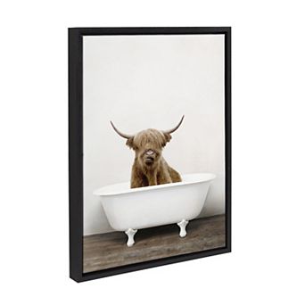 Sylvie Highland Cow in Tub Color Framed Canvas by Amy Peterson Art Studio
