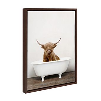 Sylvie Highland Cow in Tub Color Framed Canvas by Amy Peterson Art Studio