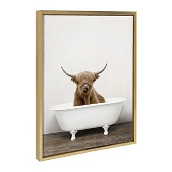 Sylvie Highland Cow in Tub Color Framed Canvas by Amy Peterson Art Studio
