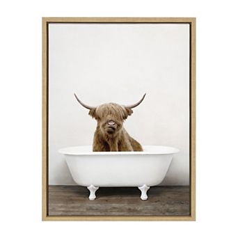 Sylvie Highland Cow in Tub Color Framed Canvas by Amy Peterson Art Studio