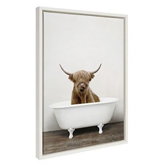 Sylvie Highland Cow in Tub Color Framed Canvas by Amy Peterson Art Studio