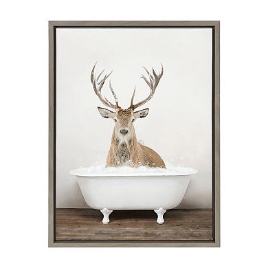 Sylvie Male Deer in Rustic Bath Framed Canvas by Amy Peterson Art Studio